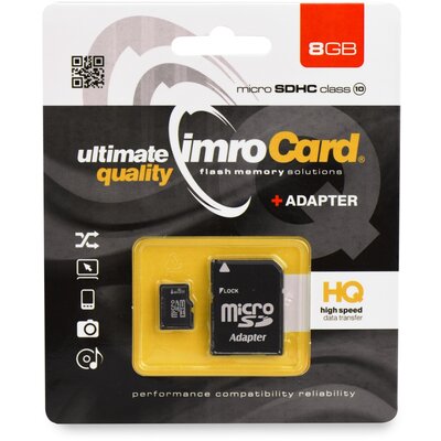Memóriakártya Imro microSD (TransFlash) SD 8 GB + adapter, CLASS 10