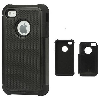 Defender műanyag hátlapvédő telefontok (közepesen ütésálló, logo kivágás) fekete [Apple iPhone 4, Apple iPhone 4S]