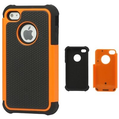 Defender műanyag hátlapvédő telefontok (közepesen ütésálló, gumi / szilikon belső) fekete/Narancssárga [Apple iPhone 4, iPhone 4S]