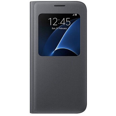 Samsung EF-CG930PBEGWW Telefontok álló, bőr (FLIP, oldalra nyíló, S-View Cover) fekete [Samsung Galaxy S7 (SM-G930)]