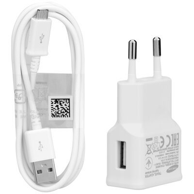 Gyári utazó hálózati töltő Micro USB kábellel, Samsung ETA0U83EWE+ECB-DU4AWE, 5V/1A, fehér