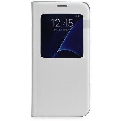 Samsung EF-CG930PSEGWW Telefontok álló, bőr (FLIP, oldalra nyíló, S-View Cover) Ezüst [Samsung Galaxy S7 (SM-G930)]