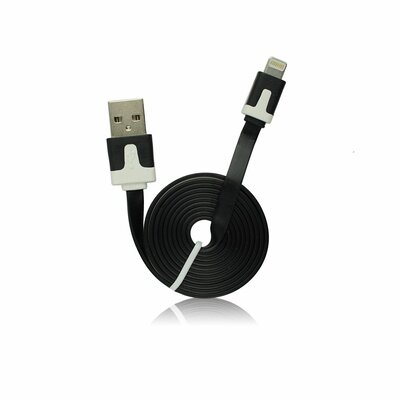 USB Flat kábel - Apple iPhone 5 / 5C / 5S / 6 / 6 Plus / iPAD Mini fekete iOS9 kompatibilis