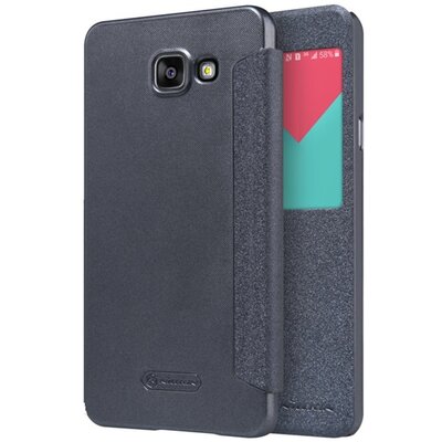Nillkin Sparkle műanyag telefontok (mikroszálas bőr flip, oldalra nyíló, hívószámkijelzés, S-View Cover) Fekete [Samsung Galaxy A5 (2016) (SM-A510F) ]