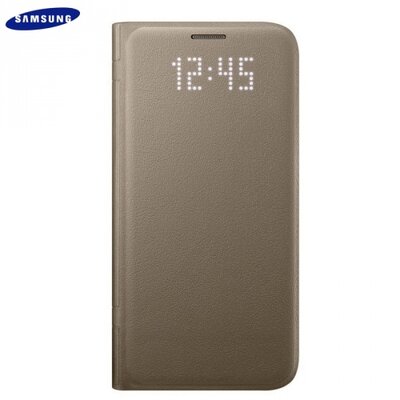 Samsung EF-NG930PFEGWW Telefontok álló, bőr (aktív flip, oldalra nyíló, akkufedél, bankkártya tartó, LED kijelző) Arany [Samsung Galaxy S7 (SM-G930)]