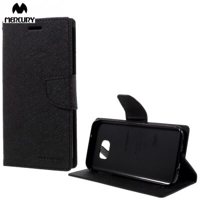 Mercury Fancy Diary Telefontok álló, bőr hatású (flip, mágneses, oldalra nyíló, bankkártya tartó, asztali tartó funkció) Fekete [Samsung Galaxy S7 EDGE (SM-G935)]