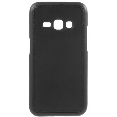 Hátlapvédő telefontok gumi / szilikon (ultravékony, bőrhatás) Fekete [Samsung Galaxy J1 (2016) (SM-J120)]