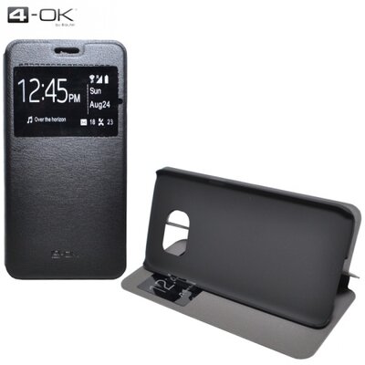 Blautel FBW7EN 4-OK Telefontok álló, bőr (flip, oldalra nyíló, asztali tartó funkció, hívószámkijelzés, View Window) Fekete [Samsung Galaxy S7 EDGE (SM-G935)]