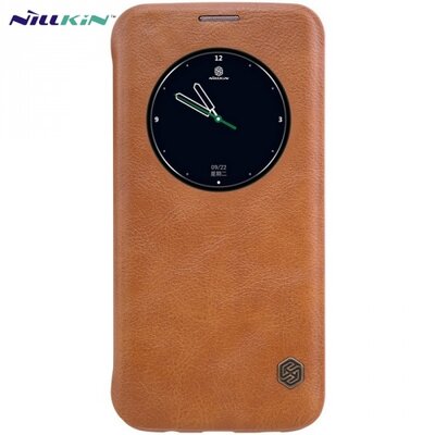 Nillkin Qin telefontok álló, bőr (aktív flip, S-View Cover) Barna [Samsung Galaxy S7 EDGE (SM-G935)]