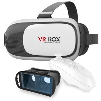 Videoszemüveg (VR 3D, filmnézéshez ideális, BLUETOOTH távirányító, Kijelzővédő fólia, 4.7-6ˇ kijelzőhöz) FEKETE
