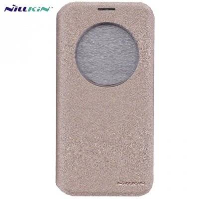 Nillkin Sparkle műanyag telefontok (mikroszálas bőr flip, oldalra nyíló, hívószámkijelzés, S-View Cover) Arany [Samsung Galaxy S7 EDGE (SM-G935)]