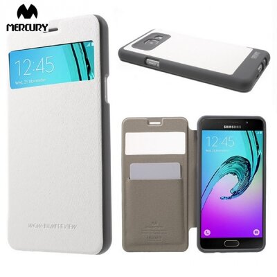 Mercury Wow Bumper Telefontok álló, bőr hatású (flip, oldalra nyíló, S-View cover, textilminta) Fehér [Samsung Galaxy A5 (2016) (SM-A510F) ]
