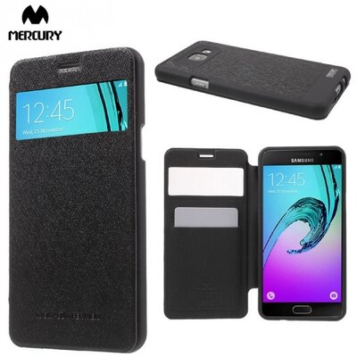 Mercury Wow Bumper Telefontok álló, bőr hatású (flip, oldalra nyíló, S-View cover, textilminta) Fekete [Samsung Galaxy A5 (2016) (SM-A510F) ]