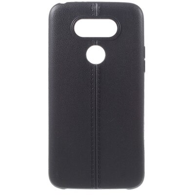 Hátlapvédő telefontok gumi / szilikon (közepesen ütésálló, bőrhatás, varrás minta) Fekete [LG G5 (H850) ]
