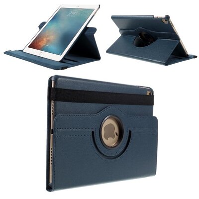 Tablet védőtok álló, bőr (FLIP, asztali tartó funkció, 360°-ban forgatható), Sötétkék [Apple IPAD Pro 9.7]