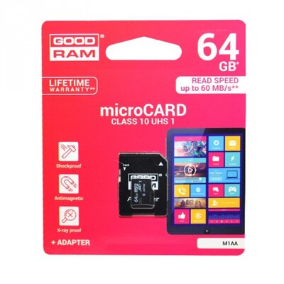 Goodram M1AA-0640R11 memóriakártya TransFlash 64GB (microSDHC, Class 10, UHS-i 1) + SD adapter