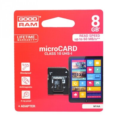 Goodram M1AA-0080R11 memóriakártya TransFlash 8GB (microSDHC - Class 10, UHS-1) + SD adapter