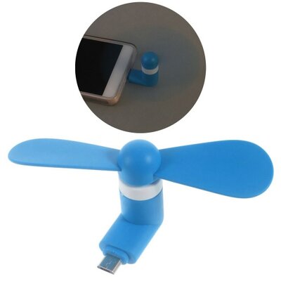 Hordozható ventillátor (mobiltelefonhoz csatlakoztatható, microUSB) KÉK