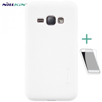 Nillkin Super Frosted műanyag hátlapvédő telefontok (gumírozott, érdes felület, kijelzővédő fóliával) Fehér [Samsung Galaxy J1 (2016) (SM-J120)]
