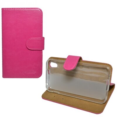 Telefontok álló, bőr hatású (flip, oldalra nyíló, asztali tartó funkció) Rózsaszín [Alcatel Idol 4 (OT-6055), Blackberry DTEK50 ]