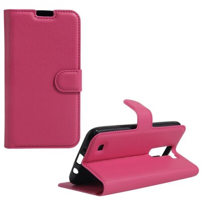 Telefontok álló, bőr hatású (flip, oldalra nyíló, asztali tartó funkció) Rózsaszín [LG K8 (K350n)]