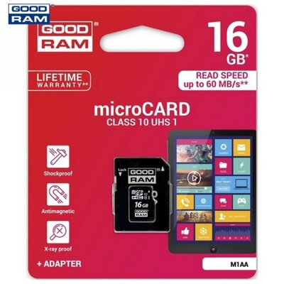 Goodram M1AA-0160R11 memóriakártya TransFlash 16GB (microSDHC - Class 10, UHS-1) + SD adapter