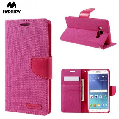 Mercury Canvas Diary Telefontok álló (FLIP, mágneses, oldalra nyíló, asztali tartó funkció, textil hatás) Rózsaszín [Samsung Galaxy J5 (2016) (SM-J510)]