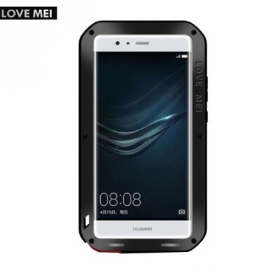 Love mei LOVE MEI Defender hátlapvédő telefontok gumi (ütésálló, Gorilla Glass üveg, fém keret) fekete [Huawei P9]