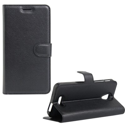 Telefontok álló, bőr hatású (flip, oldalra nyíló, asztali tartó funkció) Fekete [Alcatel Pop 4+ Plus (OT-5056)]