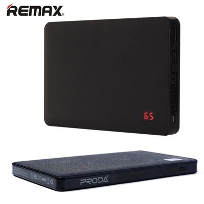Remax PP-N3 REMAX Proda hordozható vésztöltő, powerbank (belső 30000 mAh Li-Polymer akku,2x5V / 1500mAh, 2x5V / 2100mAh, microUSB kábel) FEKETE