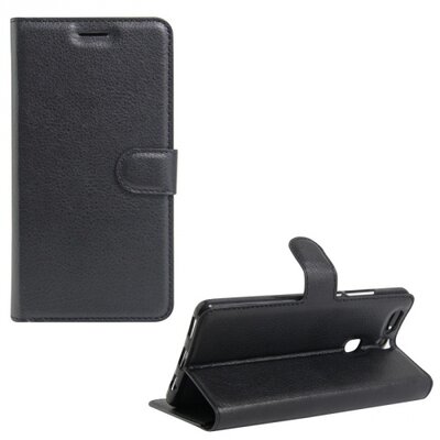 Telefontok álló, bőr hatású (flip, oldalra nyíló, asztali tartó funkció) Fekete [Huawei P9+ Plus]