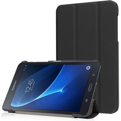 Tablet védőtok álló, bőr (FLIP, oldalra nyíló, TRIFOLD asztali tartó funkció) FEKETE [Samsung Galaxy Tab A 7.0 LTE (SM-T285), Galaxy Tab A 7.0 WIFI (SM-T280)]