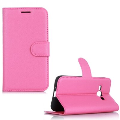 Telefontok álló, bőr hatású (flip, oldalra nyíló, asztali tartó funkció) Rózsaszín [Samsung Galaxy J1 (2016) (SM-J120)]