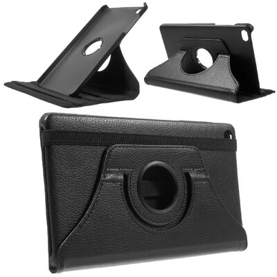 Tablet védőtok álló, bőr (FLIP, asztali tartó funkció, 360°-ban forgatható) FEKETE [Huawei Mediapad M2 8 ]