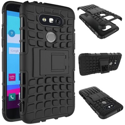 Defender műanyag hátlapvédő telefontok (közepesen ütésálló, gumi / szilikon betét, kitámasztó) Fekete [LG G5 (H850) - G5 SE (H840)]