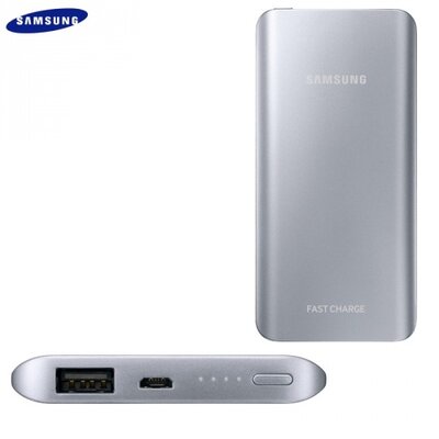 Samsung EB-PN920USEG Hordozható vésztöltő, powerbank (belső 5200 mAh akku, 5V / 1500mA, kihúzható microUSB kábel) EZÜST
