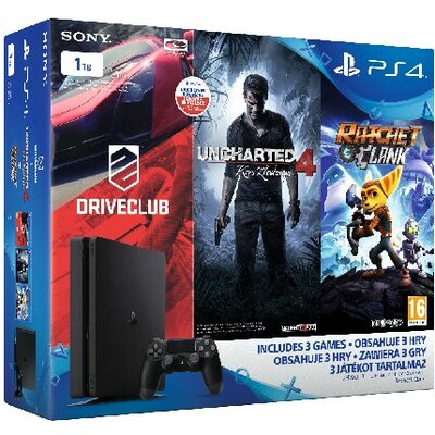 Playstation 4 SLIM 1TB Uncharted 4, Drive Club és RatchetandClank szoftverekkel (PS4)