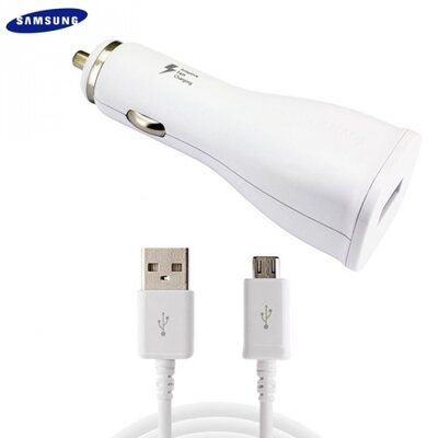 Samsung EP-LN915UWEG Szivargyújtó töltő/autós töltő USB aljzat (5V/2000mA, gyorstöltés támogatás, ECB-DU4EWE microUSB adat/töltő kábel) FEHÉR