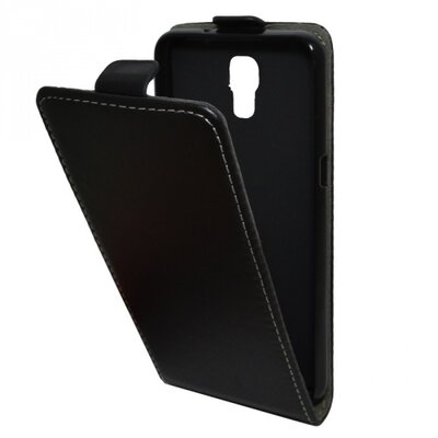 Telefontok álló, bőr hatású (flip, mágneses, lefelé nyíló, szilikon tartó) Fekete [LG X Screen (K500N)]