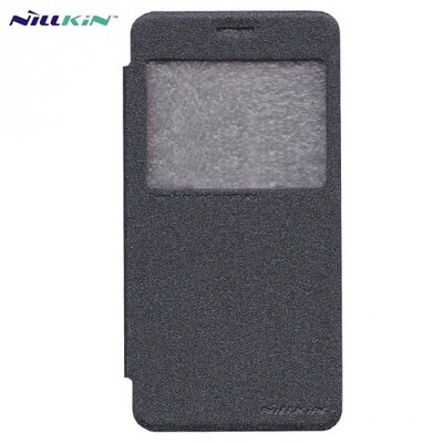 Nillkin Sparkle műanyag telefontok (mikroszálas bőr flip, oldalra nyíló, hívószámkijelzés, View Window) fekete [Samsung Galaxy J3 (2016) (SM-J320)]