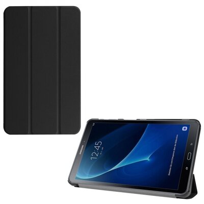 Tablet védőtok álló, bőr (FLIP, oldalra nyíló, TRIFOLD asztali tartó funkció) FEKETE [Samsung Galaxy Tab A 10.1 LTE (2016) (SM-T585), Galaxy Tab A 10.1 WIFI (2016) (SM-T