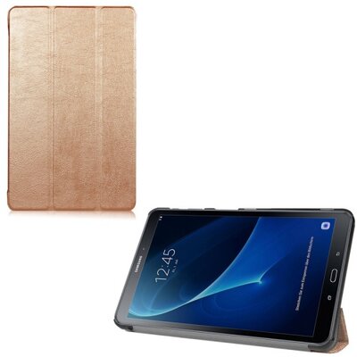 Tablet védőtok álló, bőr (FLIP, oldalra nyíló, TRIFOLD asztali tartó funkció) ARANY [Samsung Galaxy Tab A 10.1 LTE (2016) (SM-T585), Galaxy Tab A 10.1 WIFI (2016) (SM-T5