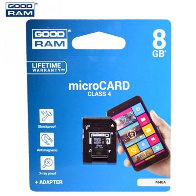 Goodram M40A-0080R11 memóriakártya TransFlash 8GB (microSDHC, Class 4) + SD adapter