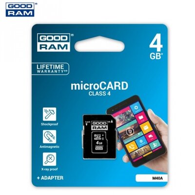 Goodram M40A-0040R11 memóriakártya TransFlash 4GB (microSDHC, Class 4) + SD adapter