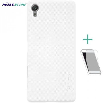 Nillkin Super Frosted műanyag hátlapvédő telefontok (gumírozott, érdes felület, kijelzővédő fóliával) Fehér [Sony Xperia X Performance (F8131)]