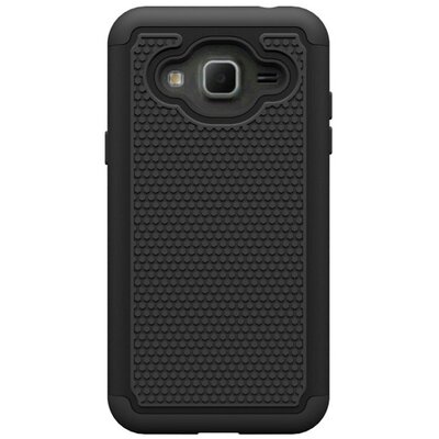 Defender műanyag hátlapvédő telefontok (közepesen ütésálló, gumi / szilikon belső, méhsejt minta) fekete [Samsung Galaxy J3 (2016) (SM-J320)]