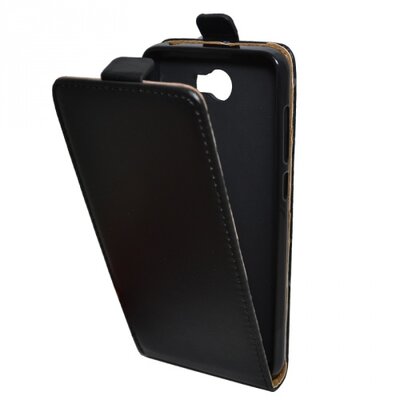 Telefontok álló, bőr hatású (flip, mágneses, lefelé nyíló, szilikon tartó) Fekete [Huawei Y5 II (Y5-2), Huawei Y6 II Compact]