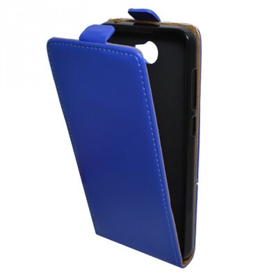 Telefontok álló, bőr hatású (flip, mágneses, lefelé nyíló, szilikon tartó), Kék [Huawei Y5 II (Y5-2), Huawei Y6 II Compact]