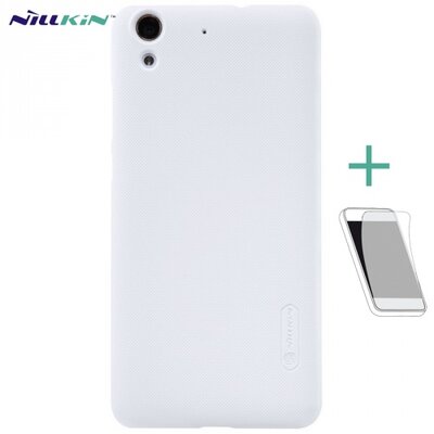Nillkin Super Frosted műanyag hátlapvédő telefontok (gumírozott, érdes felület, kijelzővédő fóliával) Fehér [Huawei Y6 2 (Y6-2)]