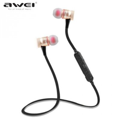 Awei A920BL_G AWEI BLUETOOTH headset SZTEREO (nyakba akasztható, mikrofon, lapos kábel, multipoint, SPORT) ARANY